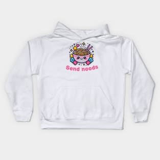 Adorable Kawaii Noodle Bowl Design - "Send Noods" Playful Pun Tee Kids Hoodie